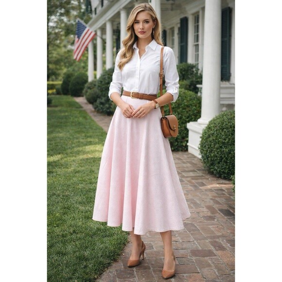 Ralph Lauren Dresses & Skirts - Vintage Ralph Lauren Size 12 Pink Seersucker flare flowing Skirt